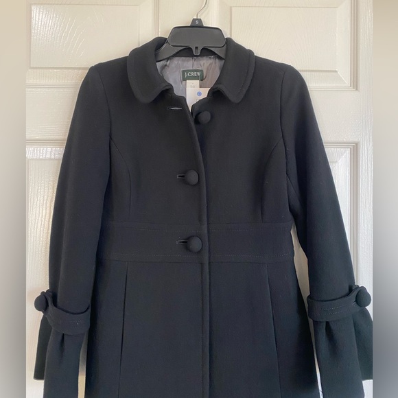J Crew Day Coat Wool Black Mid Length Minimalist Classic Feminine Button Size 0 - Picture 6 of 16